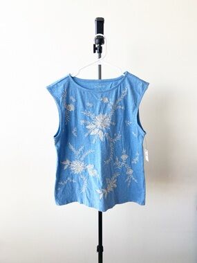 Talbots Blue Floral Embroidered Top Size MP